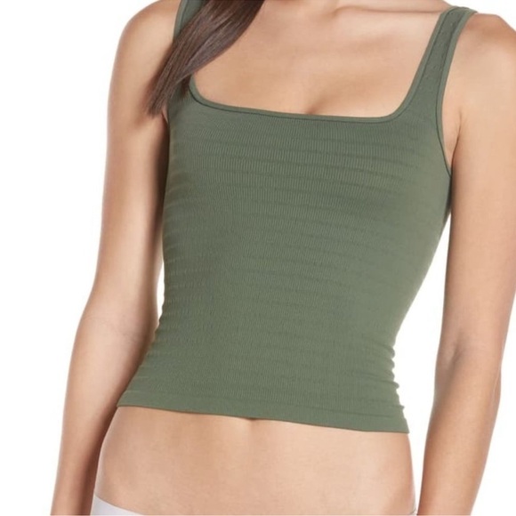 Intimately Free People Green Ribbed Square One Stretch Cropped Tank Top sz XS/S - Picture 2 of 8